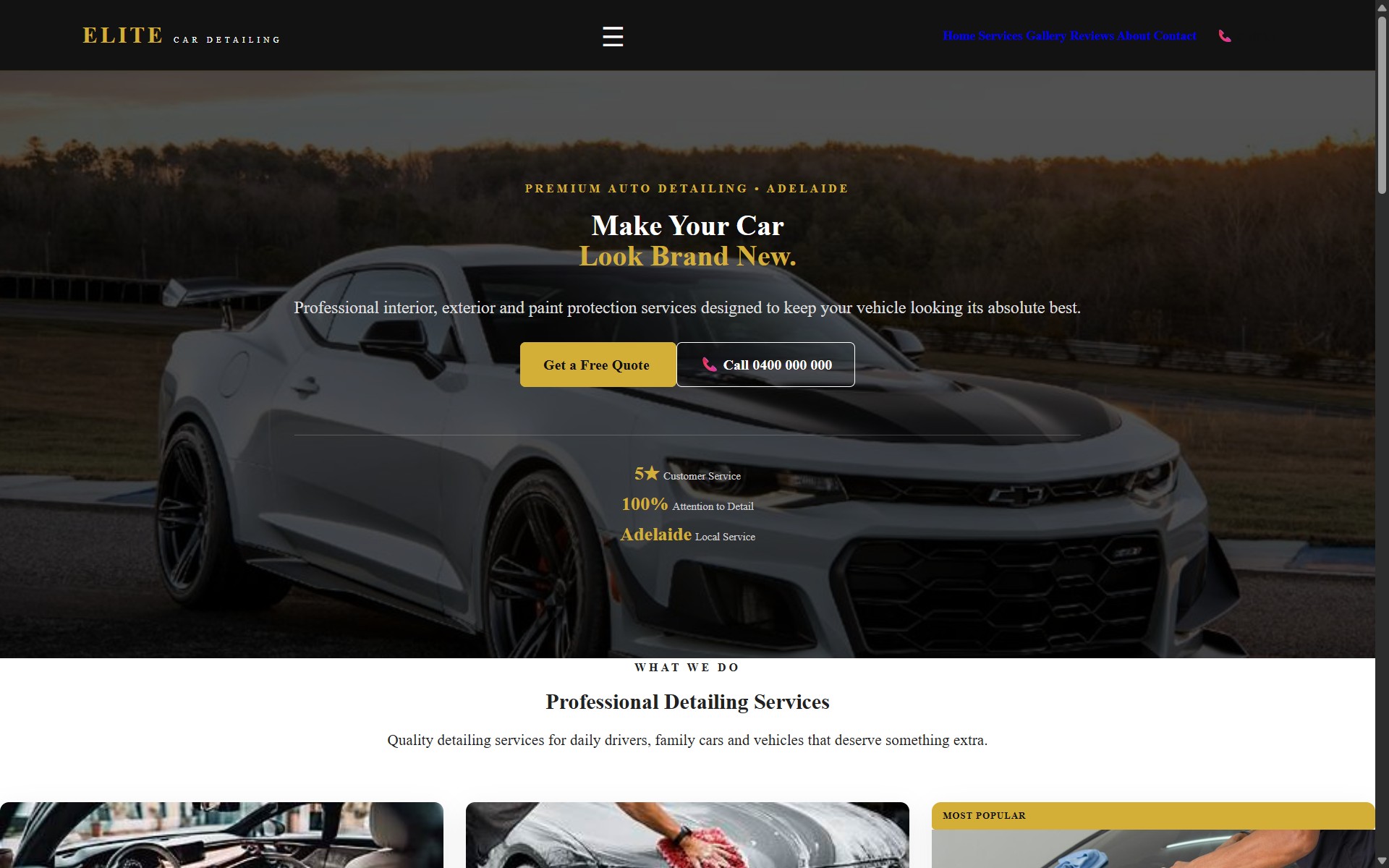 Elite Car Detailing website designed by DARKANACONDA